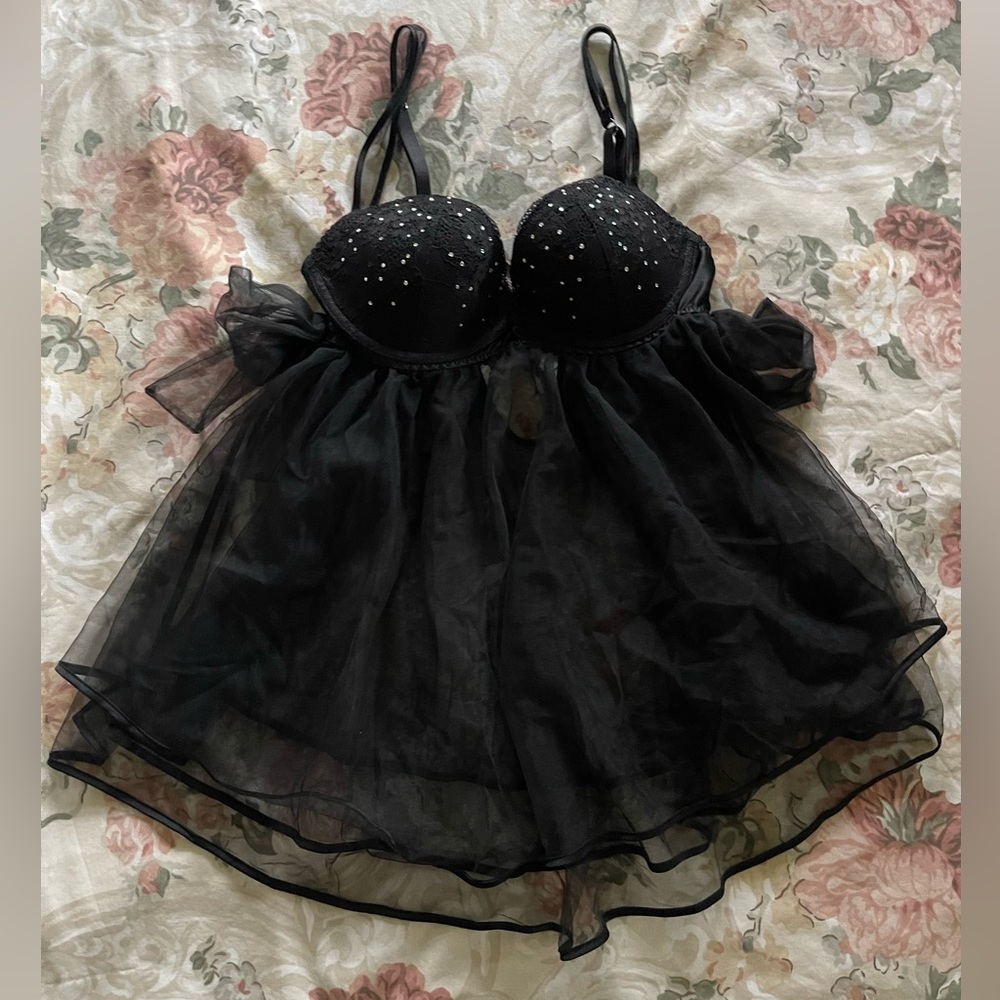 Victoria Secret Black Teddy with Rhinestone Accent - 34C